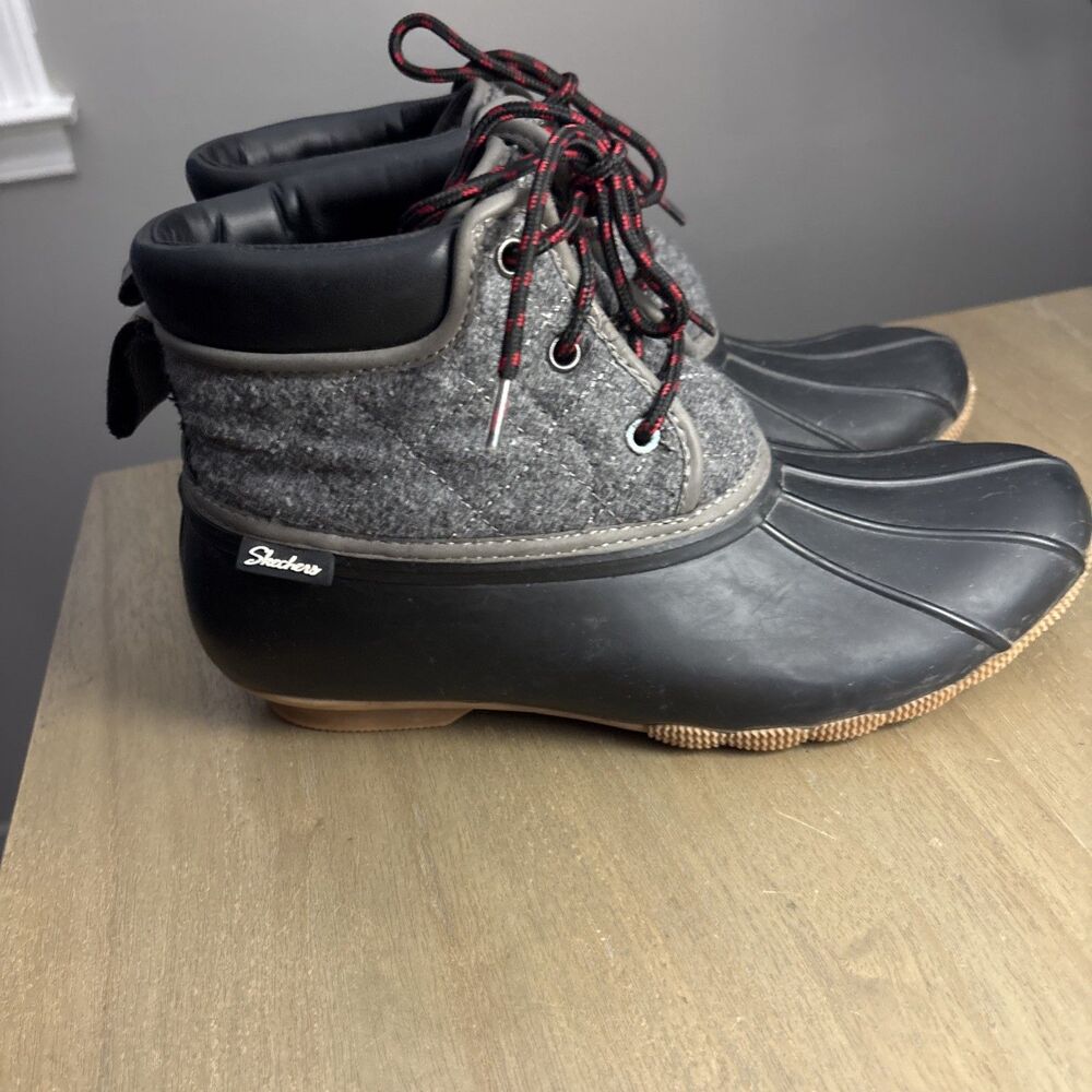 Sketchers Womens Pond-Lil Puddles-Mid Quilted Lace Up Duck Boot Rain Boot Sz 10